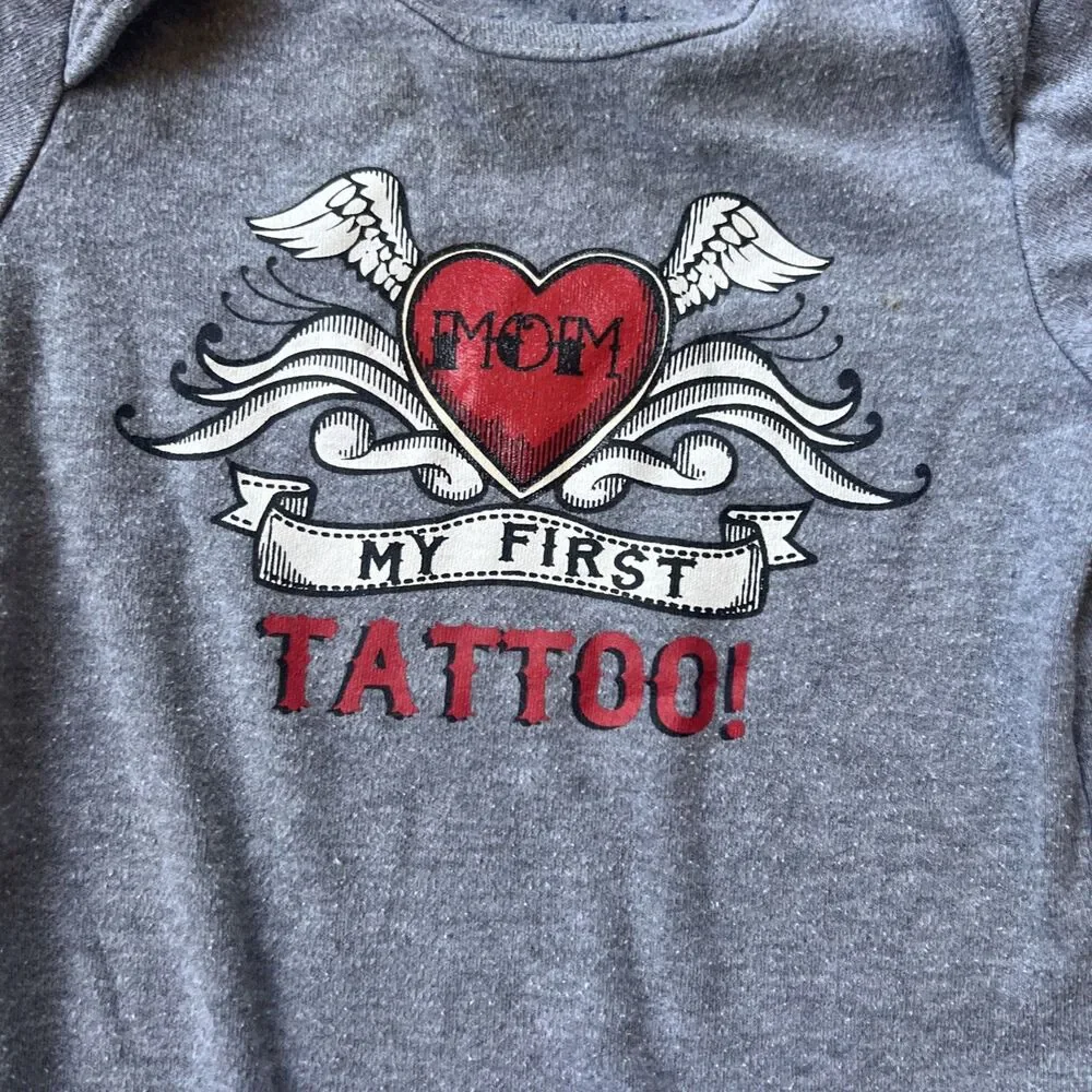 “Mom” My First Tattoo !!‎ Baby Clothes 12M  One Piece Bodysuit Garanimals